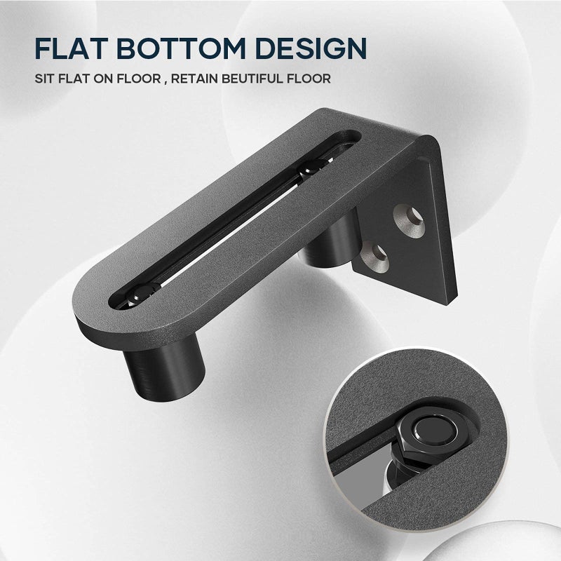 EaseLife 2 Pack Barn Door Floor Guide 2 Assemble Setup Options Wall Mount System Adjustable Ball Bearings Stay Roller Flush Flat Bottom Design Black - Image 4
